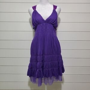 Free People Purple Tiered 100% Viscose Sleeveless Empire Waist Knit Top Size M